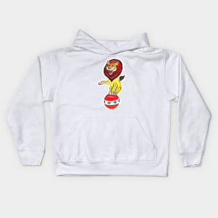 Funny circus lion balancing on the ball Kids Hoodie